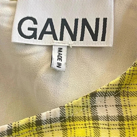 Ganni Womens 8 - 10 Yellow Plaid Organza Puffed Sleeve Cropped Top Blouse - Picture 10 of 15